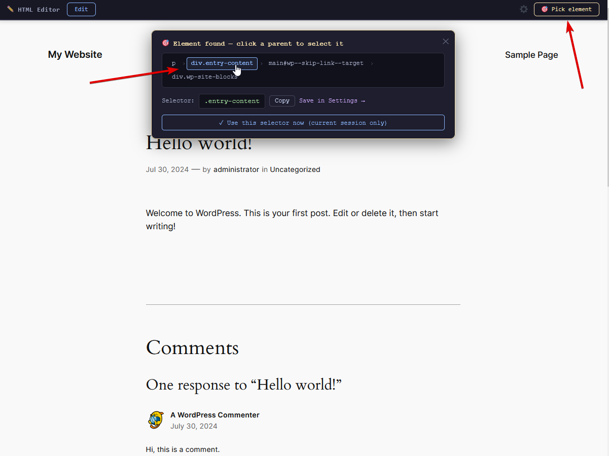 Element Picker popup